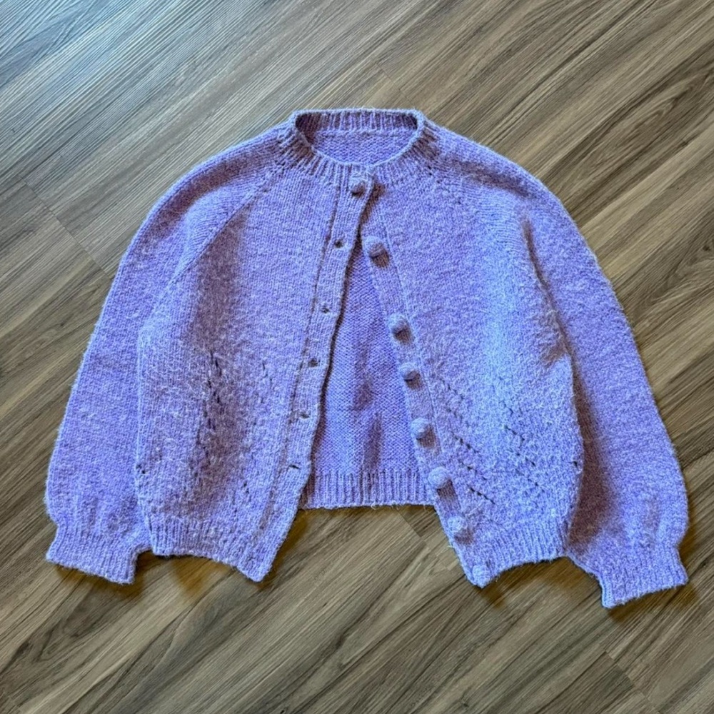 Purple Vintage Handmade Cardigan With Pom Pom Buttons